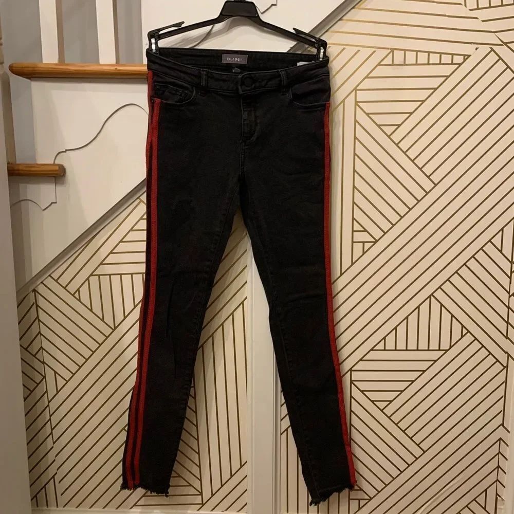 Kids DL1961 Black Jeans with Red Stripe